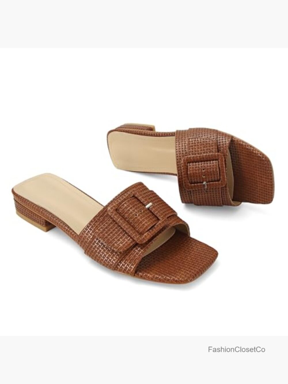 Raffia Woven Slide Sandals Block Heel Square Toe Espadrille Slipper Beach Shoes - Picture 5 of 7